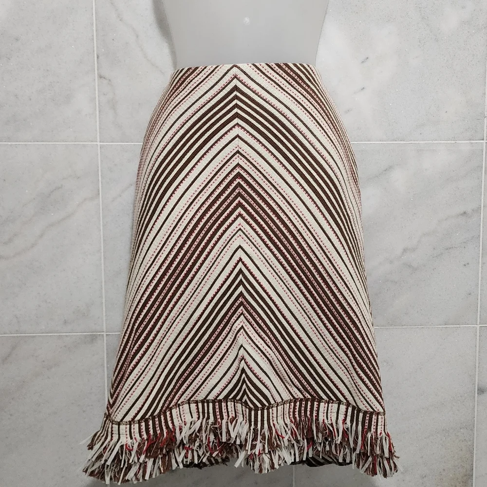 Worth Chevron Fringe Pencil Skirt Cream Brown Muiltcolor sz 8 - Picture 2 of 7